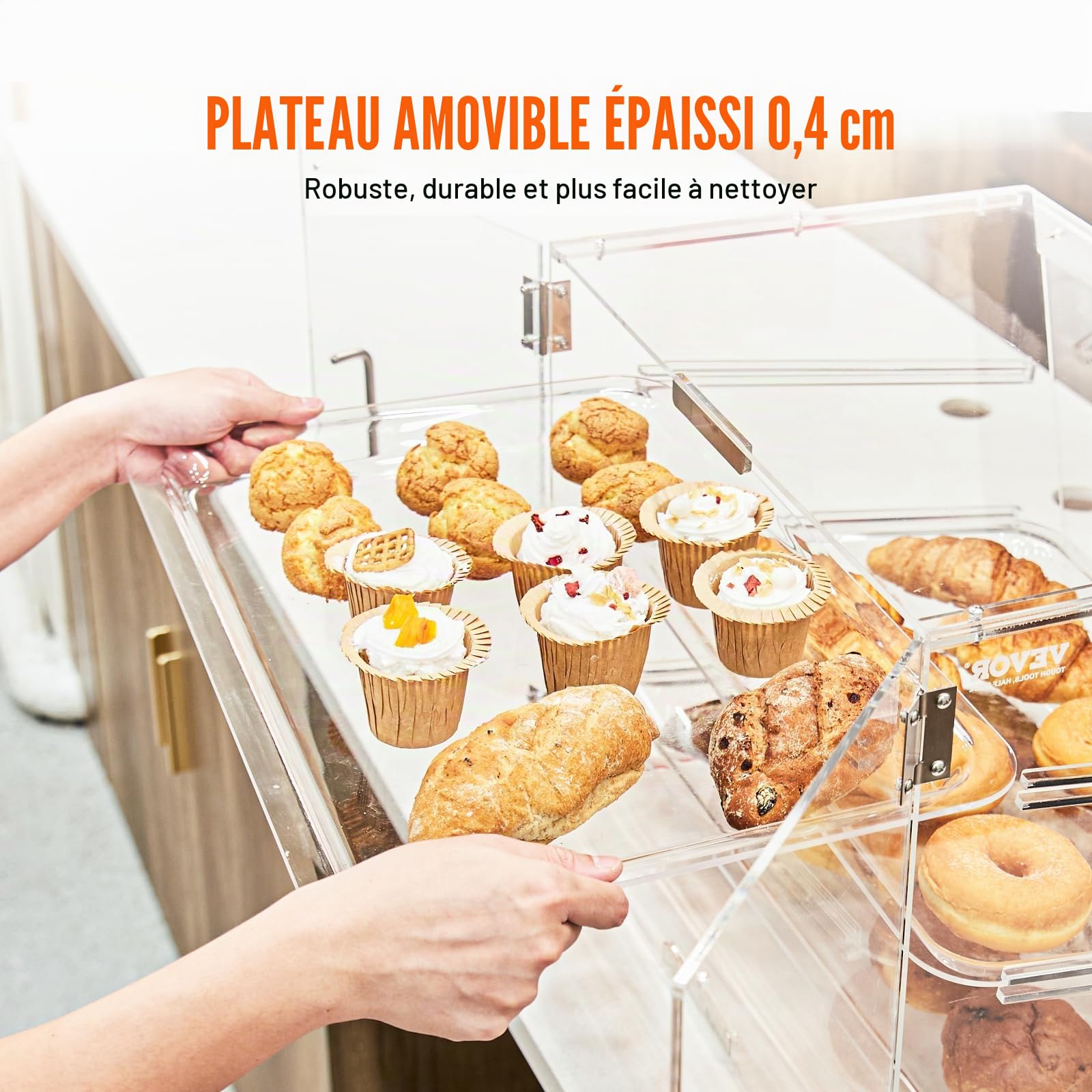 VEVOR Présentoir à Pâtisserie à 3 Niveaux Vitrine de Boulangerie Transparente en Acrylique Étagère Présentation Pâtisserie Amovible pour Pain Viennoiserie Dessert Bonbons Bar Café Magasin Restaurant