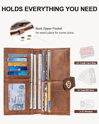 Miniatura 2 de BOSTANTEN - Cartera delgada de cuero para mujer con bloqueo RFID, cartera plegable para tarjetas de crédito con bolsillo para monedas y cremallera