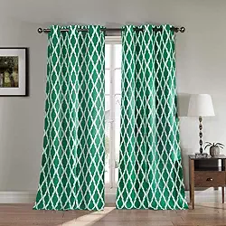 Blackout365 Conjunto de 2 cortinas blackout pesadas geométricas para escurecer o quarto, conjunto de 2 painéis, 96 x 213 cm, esmeralda, 2 peças
