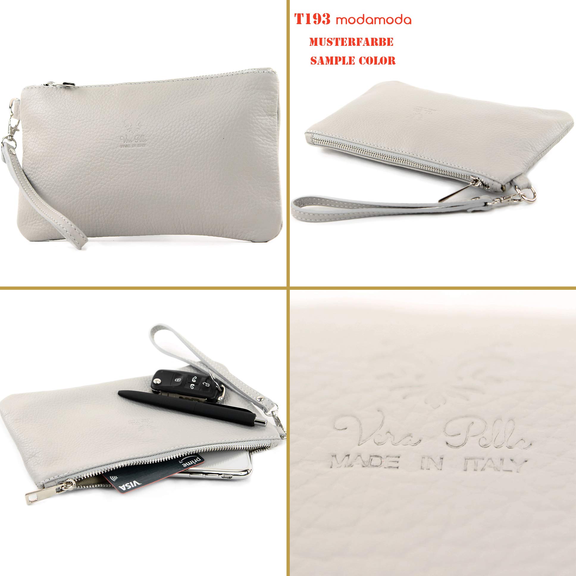 modamoda de T193 Damen Leder Clutch, Handgelenktasche Klein, 22 x 13 cm, Vielfarbig, Handmade in Italy