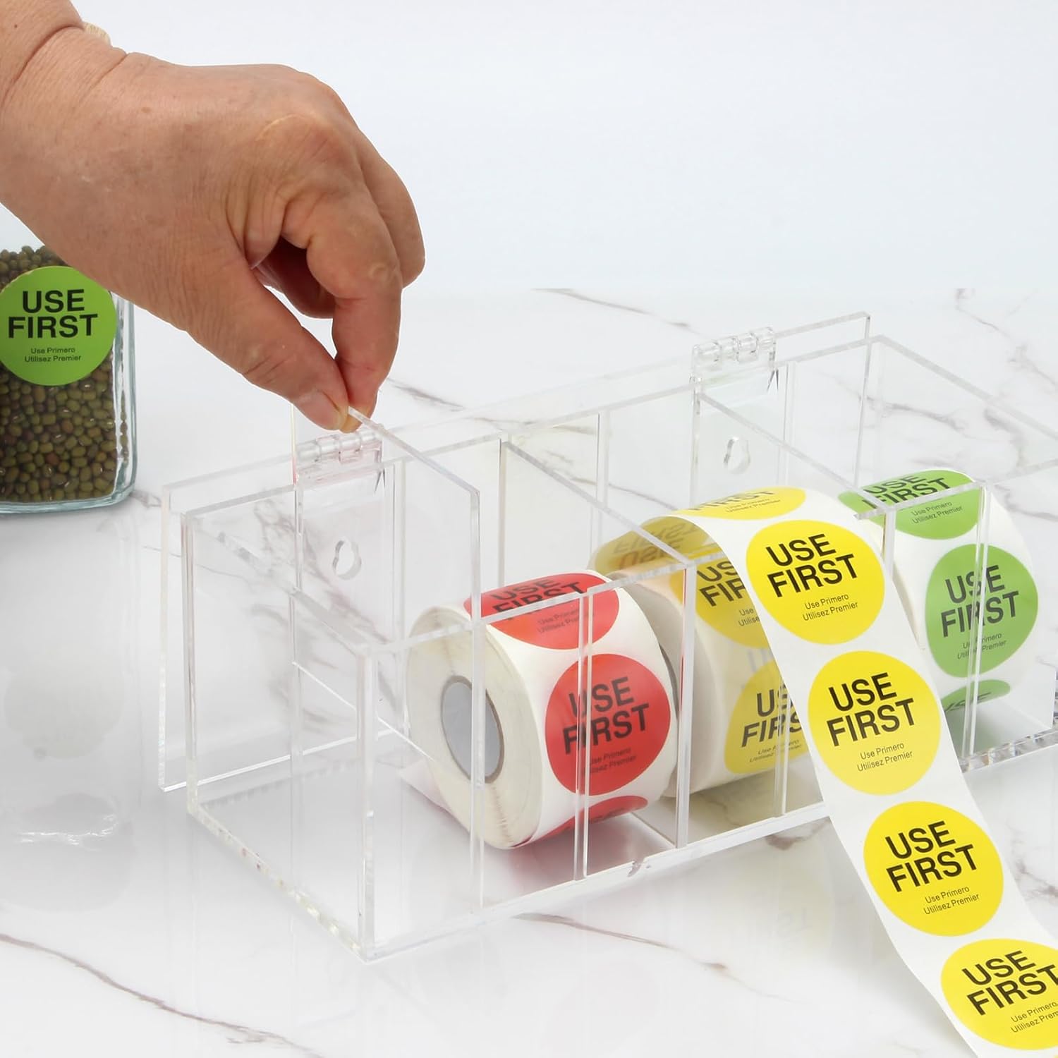 Adjustable Label Dispenser 7-Slot, Acrylic Wall Mountable Day of The Week Covered Sticker Roll Dispenser, Transparent Home Organization Box for Weekly Stickers, Jewelry, Coffee Bean, Perfumes