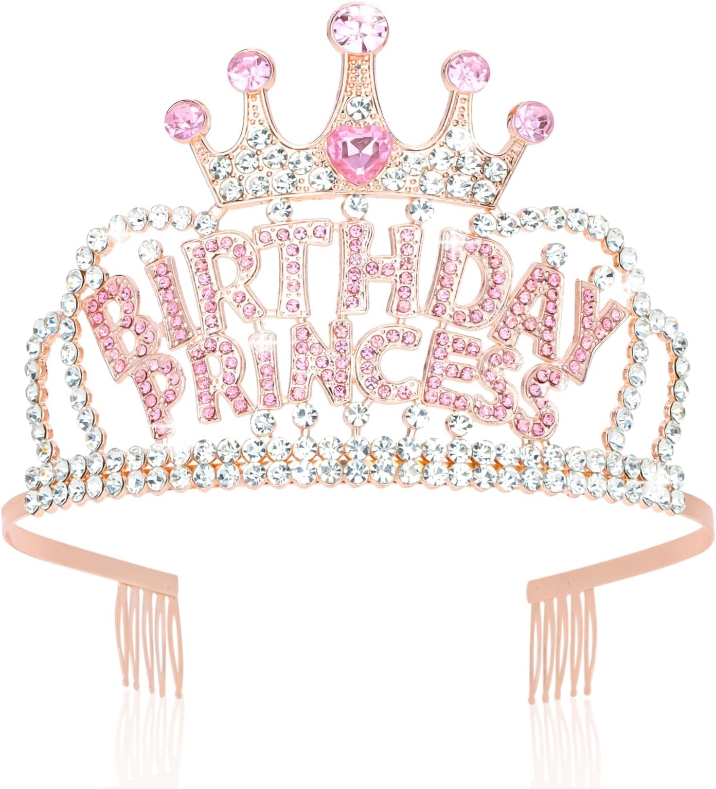 Knource Birthday Crown Birthday Princess Crown for Girls, Birthday Tiara Birthday Crowns for Women, Princess Birthday Decorations Birthday Gifts for Girl - Rose Gold