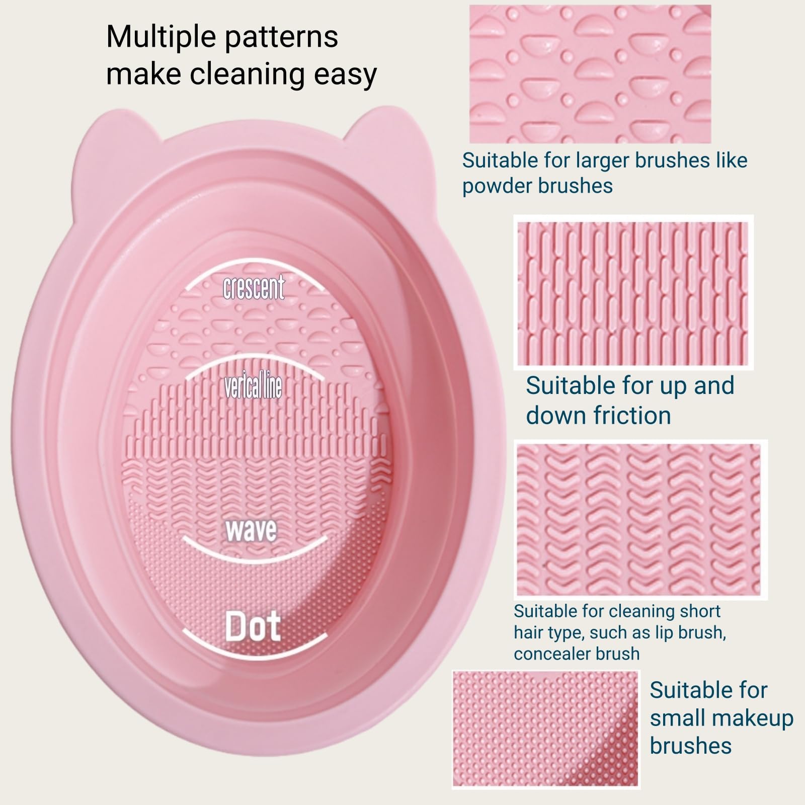 Tappetino in silicone per la pulizia dei pennelli da trucco, rosa, ciotola portatile pieghevole, spugnetta per frullatore di bellezza, strumento di lavaggio per pennelli da trucco con design a