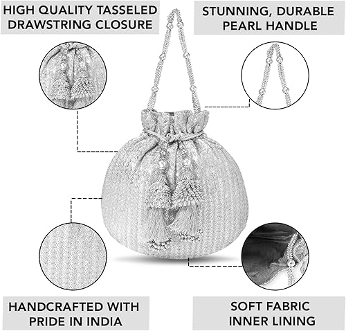 Miniatura 2 de Aheli Potli - Bolsas de regalo para mujer, bolsa de noche, bolso de mano étnico para novia con cordón