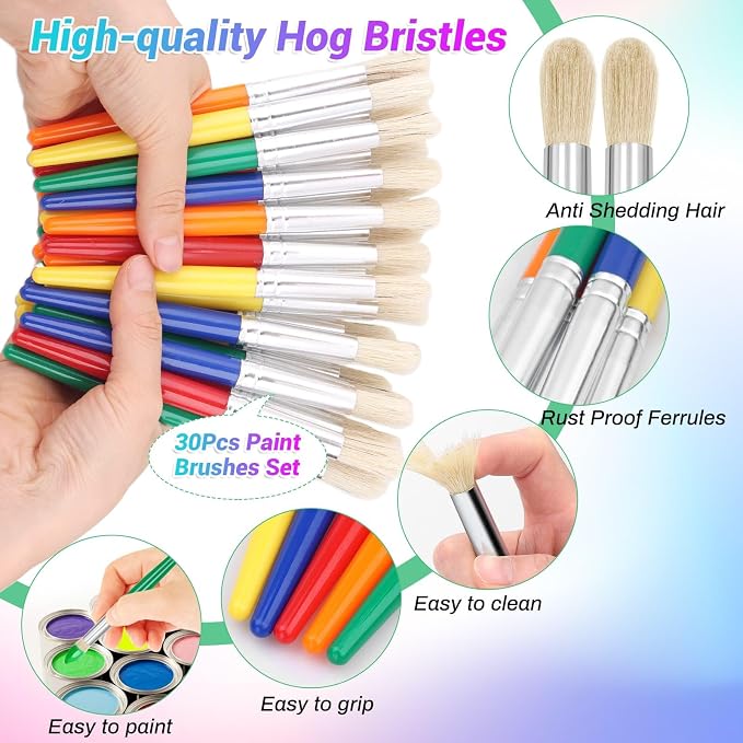 Set de 30 pinceles redondos Anezus para niños, ideales para pintura acrílica y manualidades miniatura 6