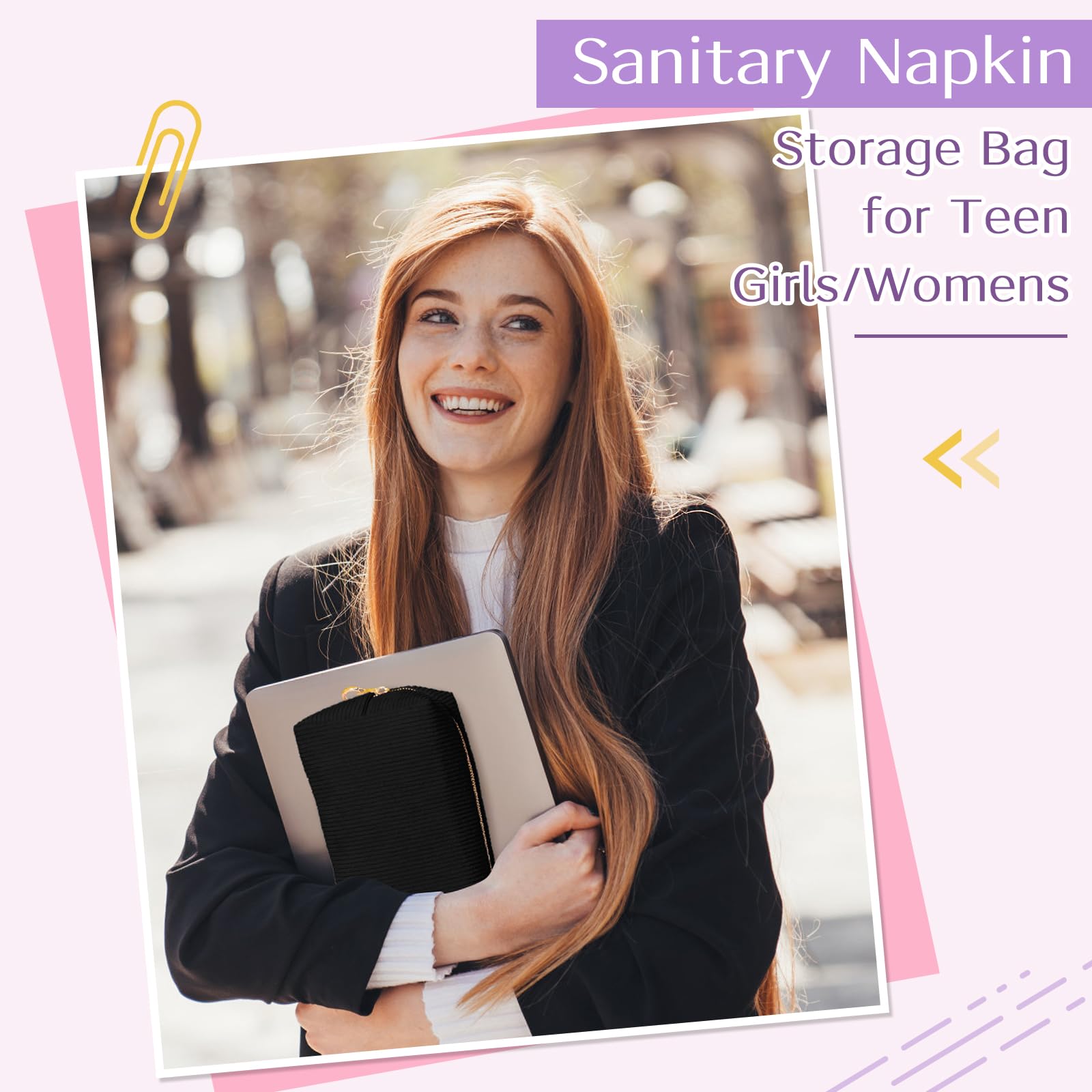 Tampon Holder for Purse, Corduroy Period Bag Sanitary Napkin Storage Bag for Girls Womens, Portable Feminine Emergency Pad Period Pouch(Black)