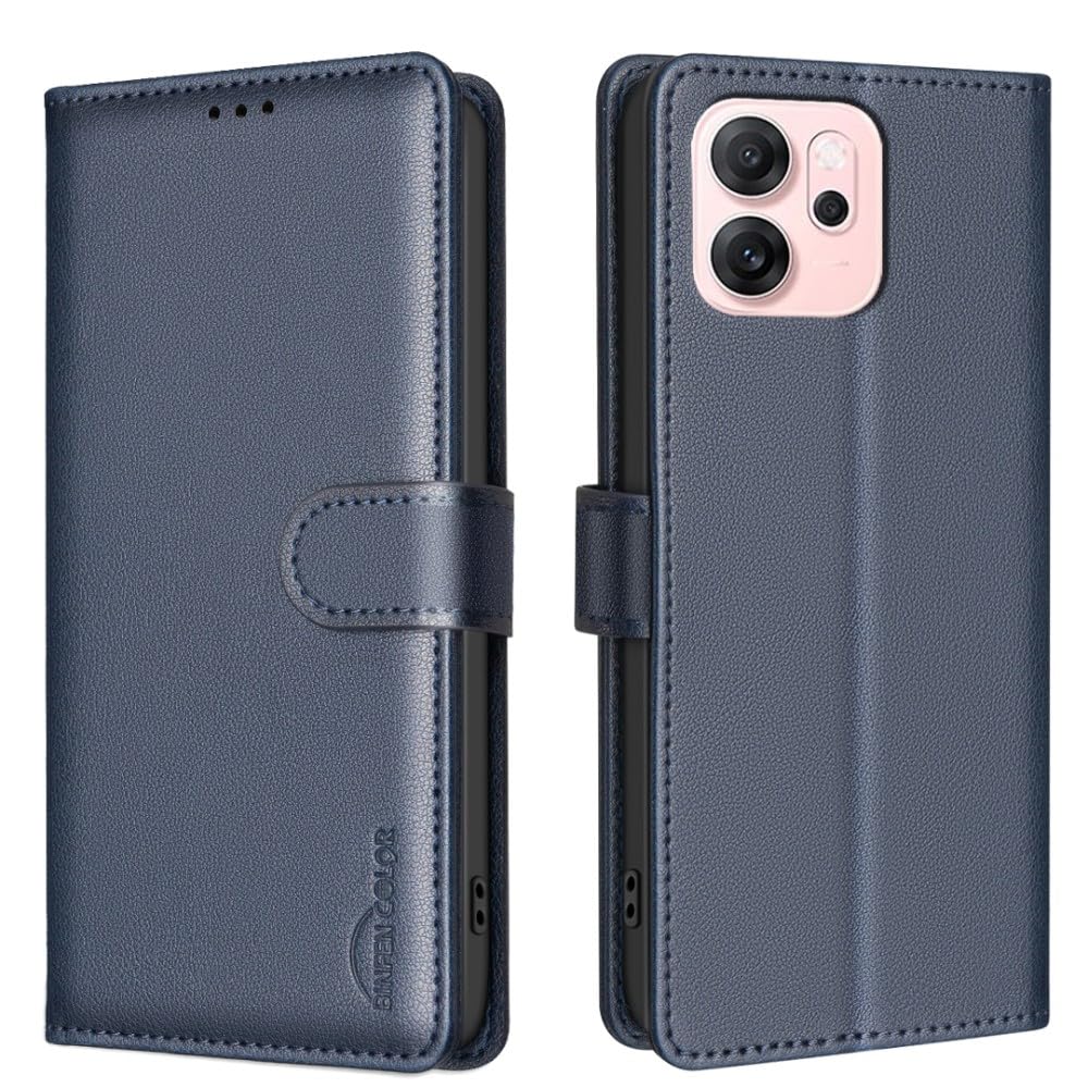Étui portefeuille Oppo Reno 13F 5G en cuir bleu foncé à rabat - 7