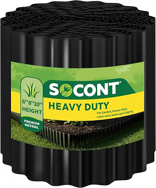 SOCONT Corrugated Metal Garden Edging, 6"×40Ft Durable Landscape Border for Garden, Lawn, Flower Beds and Paver Edging (Black)
