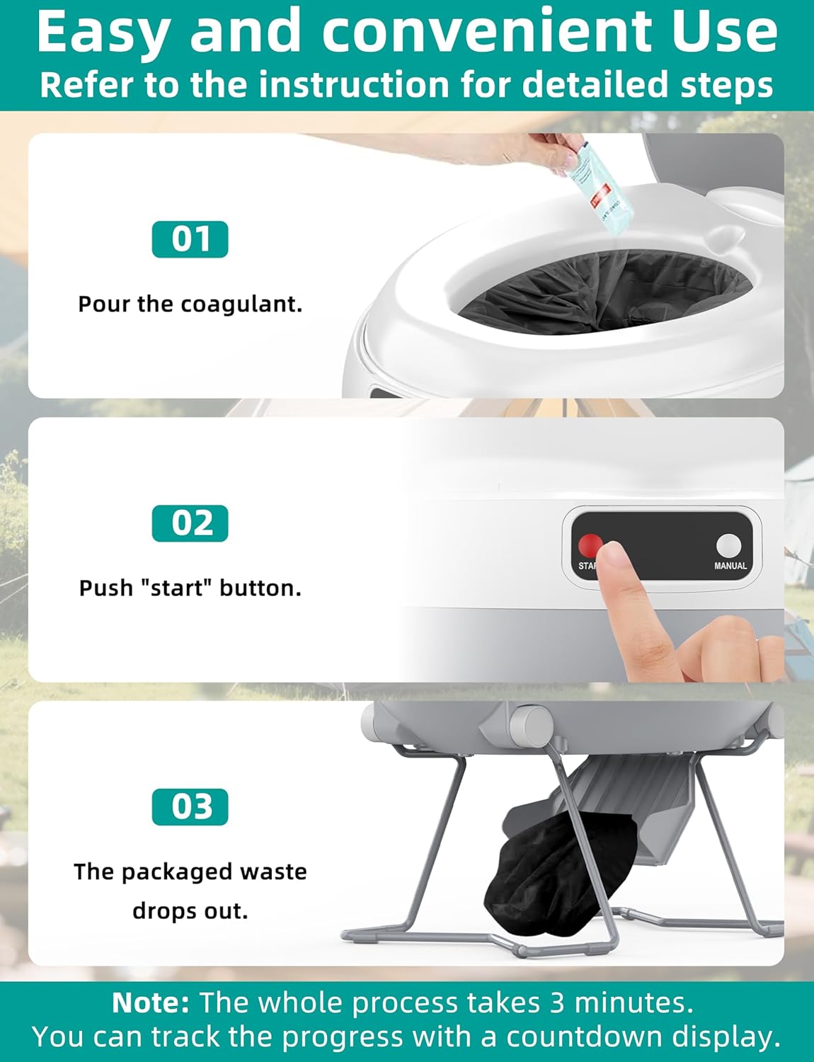 Dry Flush Toilet, Portable Waterless Self-Contained Rechargeable Toilet, Ideal for RVs, Van, Off-Grid, Tiny House, Boat