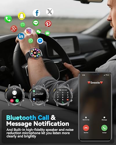 Miniatura 8 de Relojes inteligentes militares para hombres, reloj inteligente de 1.7 pulgadas con batería de 1000 mAh, 2 correas, linterna LED, frecuencia