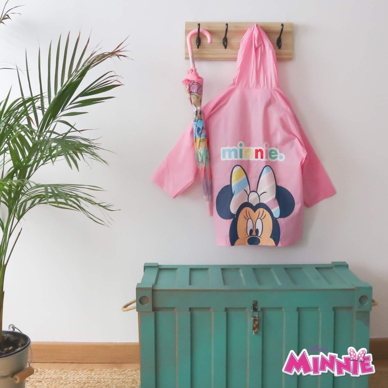 Paraguas Transparente Infantil y Chubasquero Pack Minnie Mouse – Paraguas Burbuja, Niña Impermeable con Capucha | para Vuelta al Cole