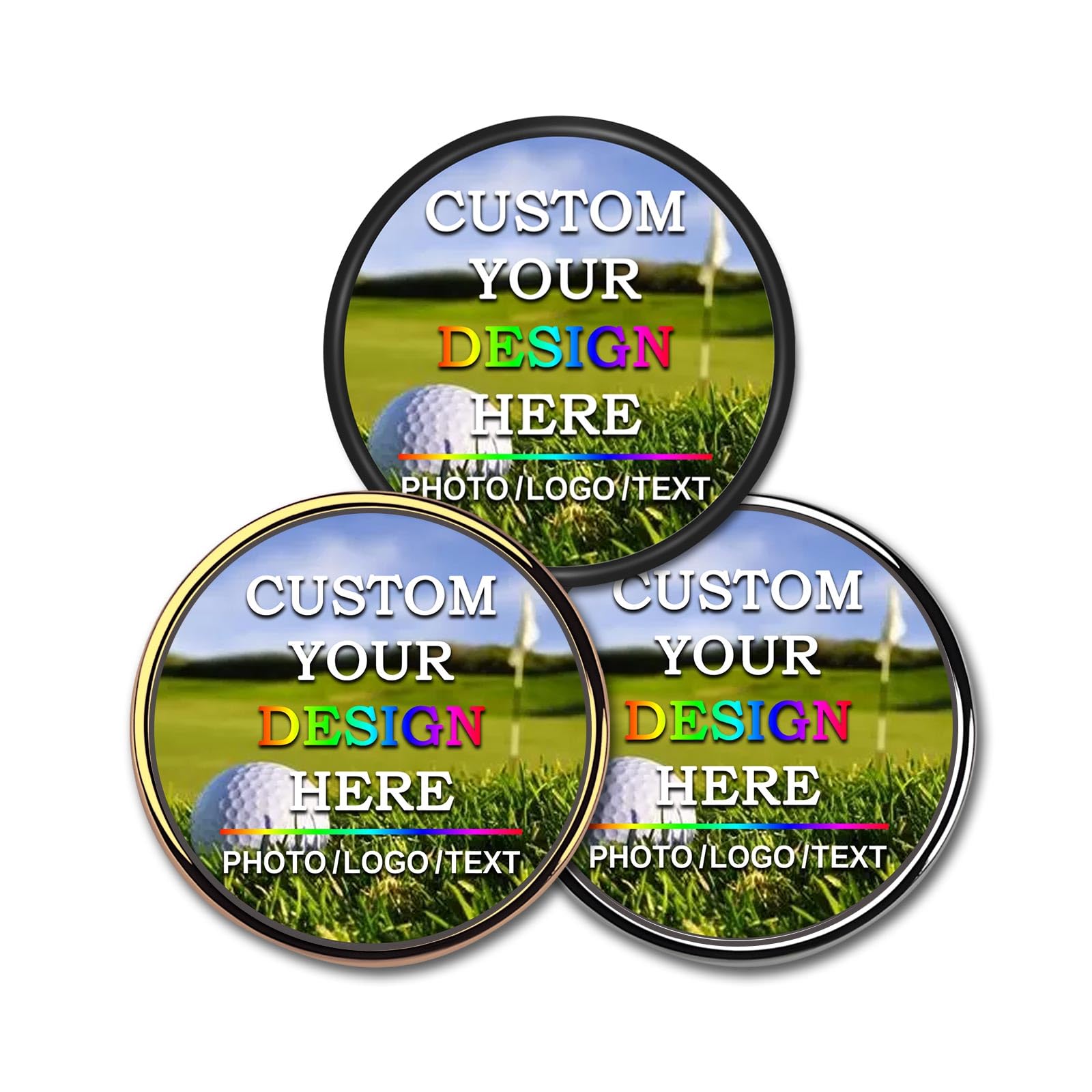Custom Golf Ball Markers with Magnetic Hat Clip - Personalized Ball Marker Hat Clip with 1" Diameter Ball Marker Customized with Your Photo Logo Text Name