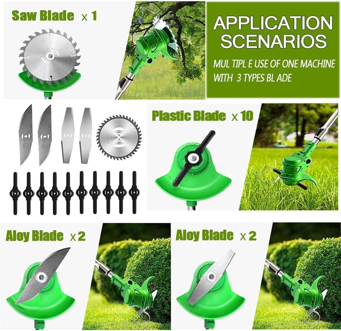 Weed Wacker - Electric Weed Wacker Cordless Trimmer. 4 in 1 Stringless Lightweight Weed Cutter/Grass Cutter/Lawn Edger.There are 4 Different Blades,Suitable for Gardens, patios (Black)