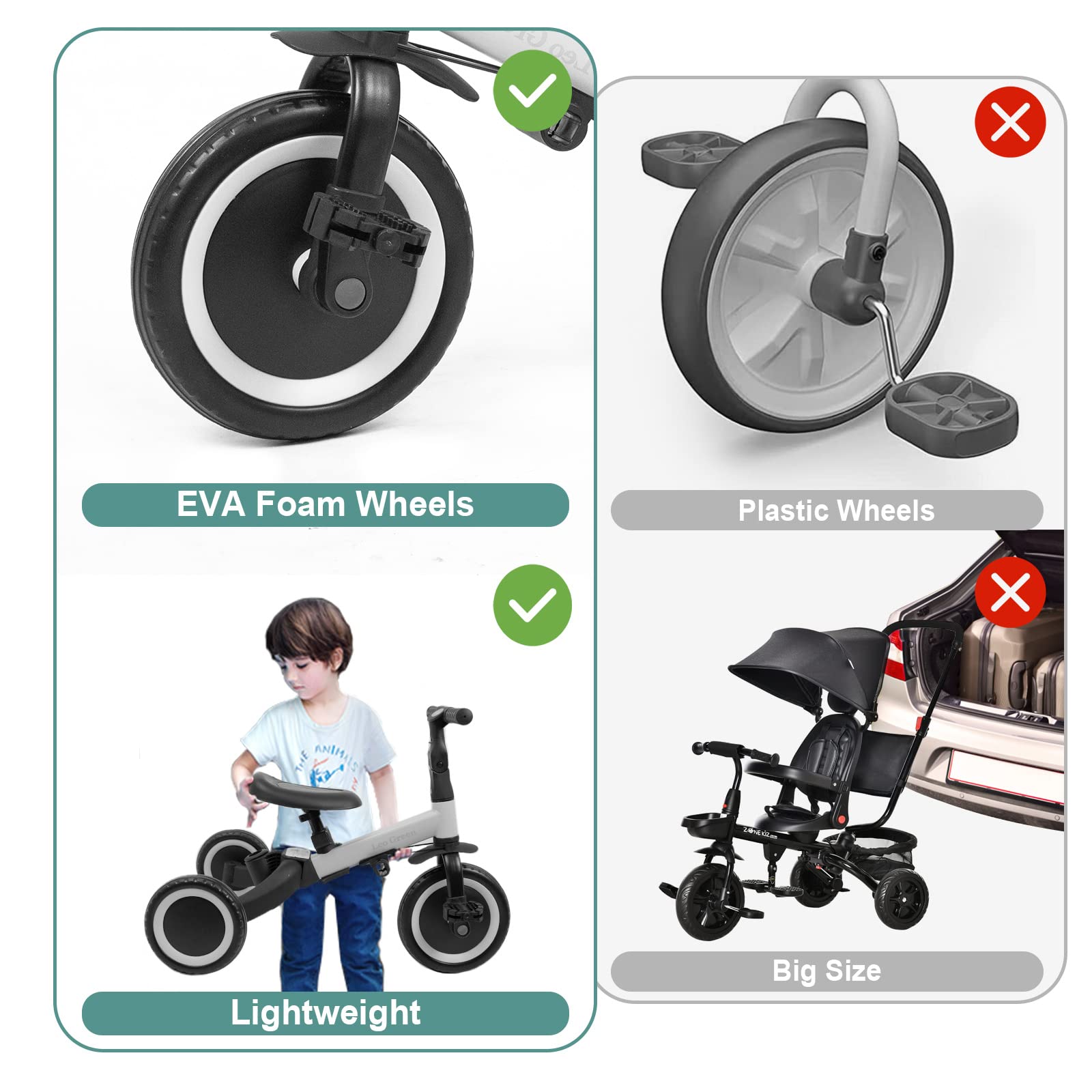 Driewieler met duwstang, 4-in-1 loopfiets vanaf 1 jaar, wit en rood - 75 * 50 * 87cm