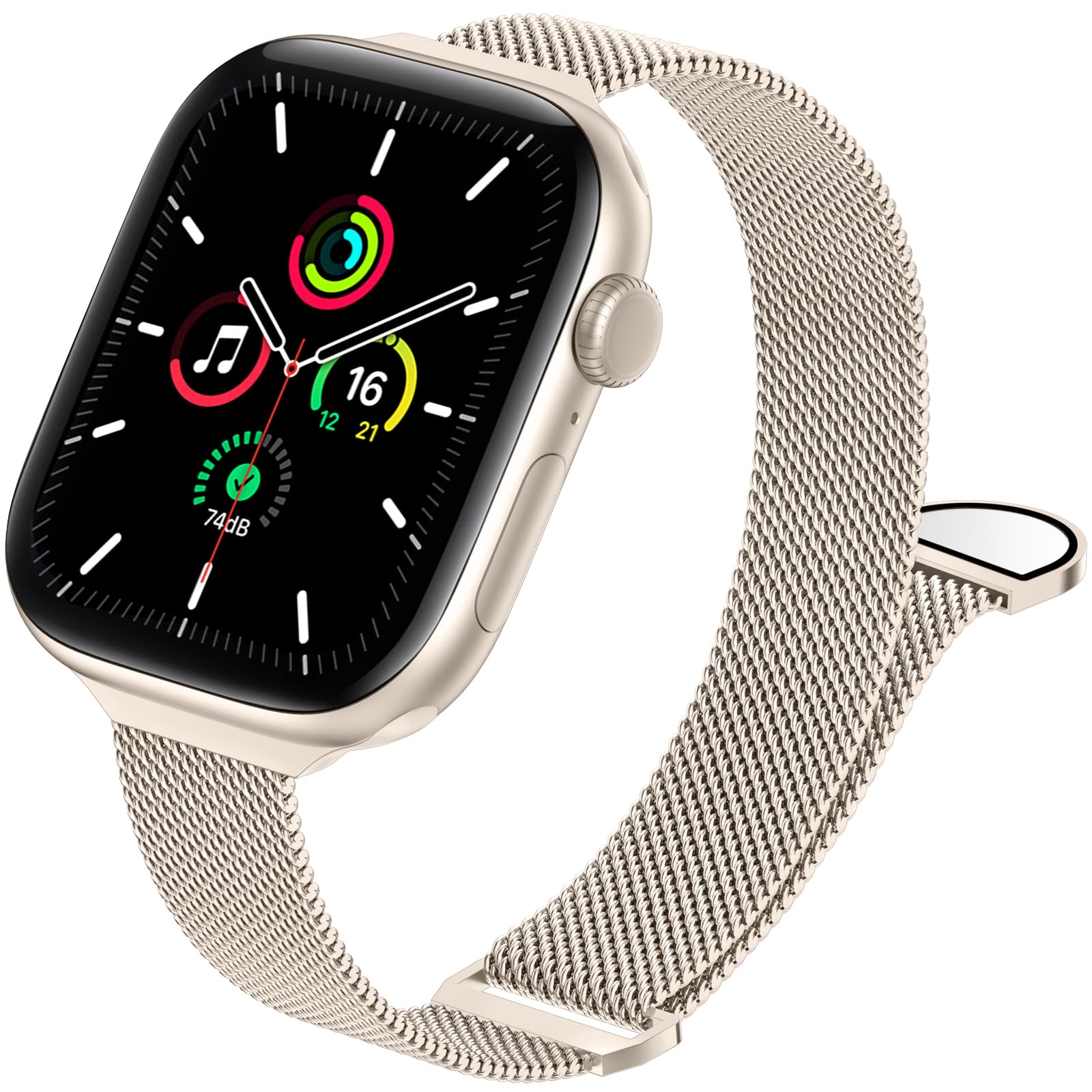 JKD Soft Magnetic Band Compatible with Apple Watch Bands for Women Girls 44mm 45mm 42mm 46mm, Slim Stainless Steel Mesh Loop Wristband for Apple Watch