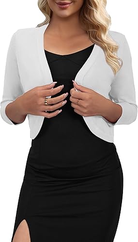 Miniatura 4 de AAMILIFE Cárdigan corto de manga 34 para mujer, suéter corto con frente abierto