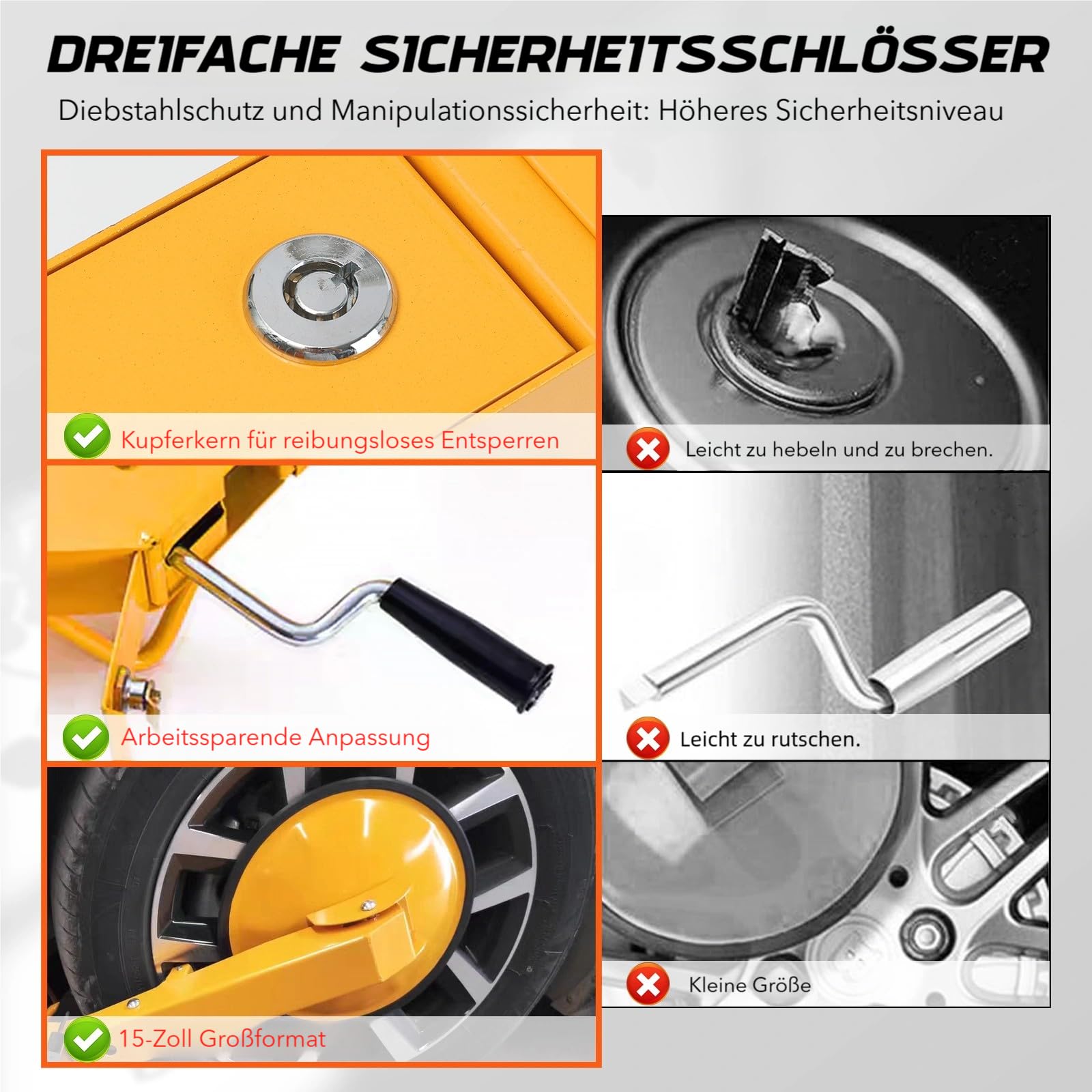 Radkralle Anti-Diebstahl mit 30cm Saugnapf Universelle Parkkralle für Auto, LKW, SUV & Wohnmobile