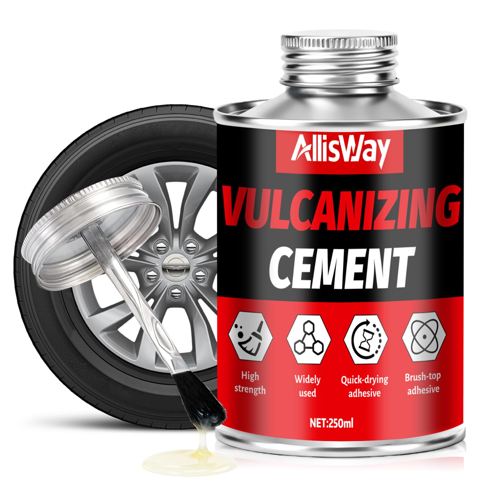 Mastice Per Riparazione Pneumatici, Ripara Gomme Auto, Include una Spazzola, Sigilla e Ripara ed è Utilizzato per Riparare Pneumatici di Auto, Moto e Biciclette,250 ml