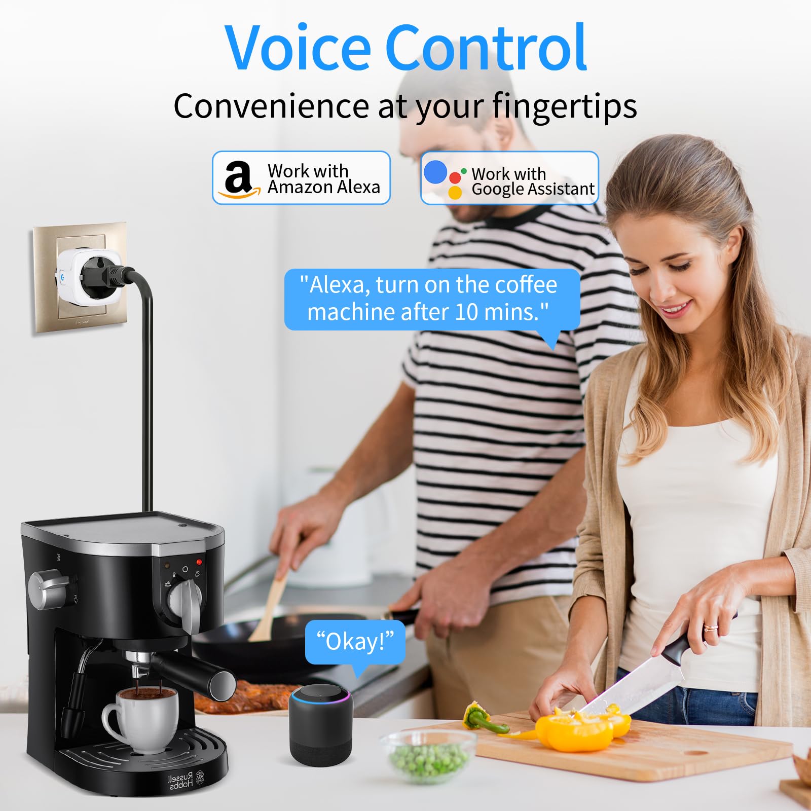 Enchufe Inteligente Alexa 4 Pack, 2,4 GHz Enchufe Wi-Fi 16A con Medidor Consumo, Smart Plug con Control por Voz, Control Remoto, Temporizador, Compatible con Alexa, Google Home, Smart Life