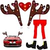 Frienda 2 Pieces Car Reindeer Antler Kit Christmas Decorations with LED Lights Hanging Santa Claus Legs and Deer Nose Star Candy Canes Auto Accessories for Christmas Car DecorationsAntlers Style