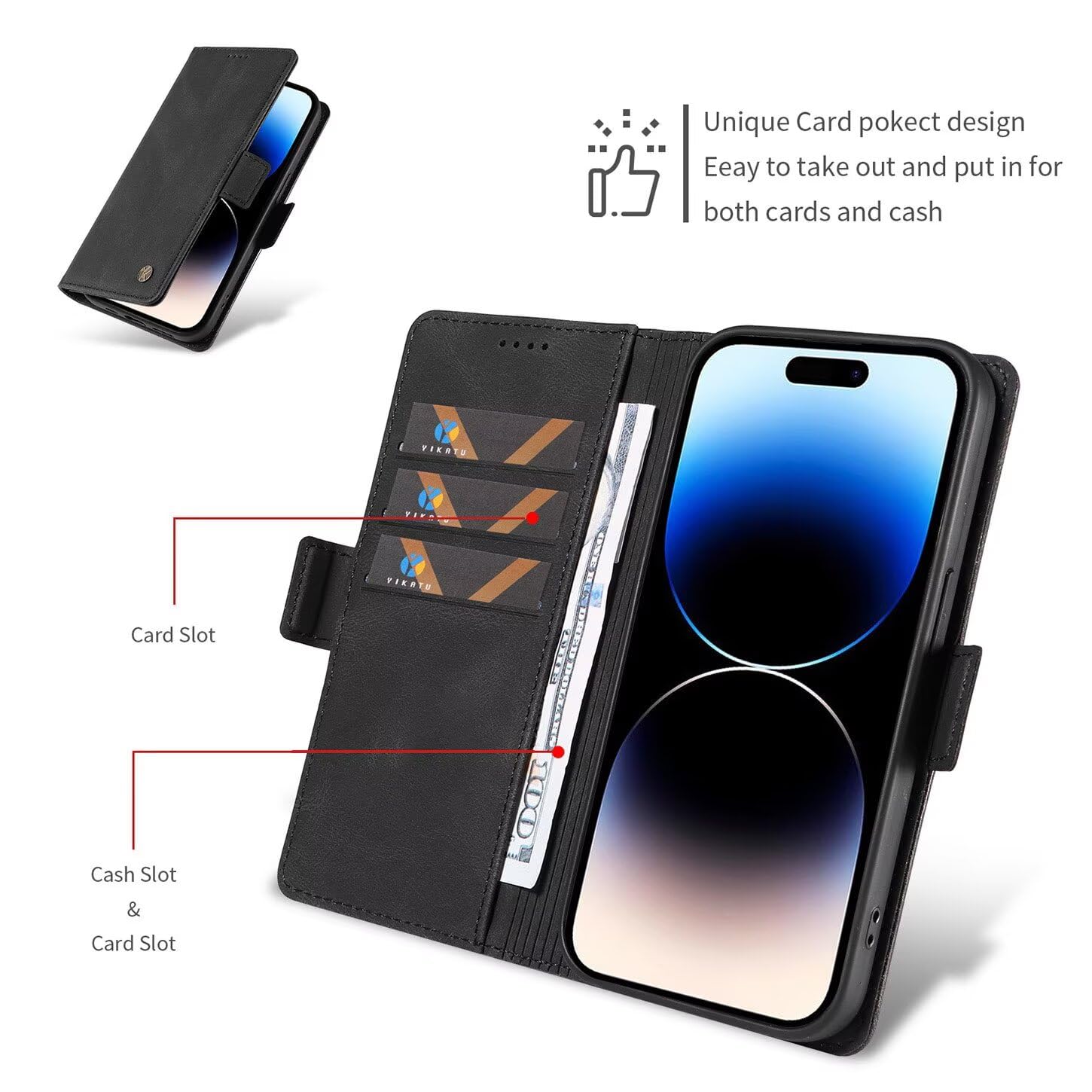 ILING Cover Per Huawei Nova 13, Custodia A Premium Pelle PU Portafoglio Caso, Retrò Antiurto Flip Cover Con Slot Per Scheda/Funzione Di Supporto/RFID Blocking (Nero