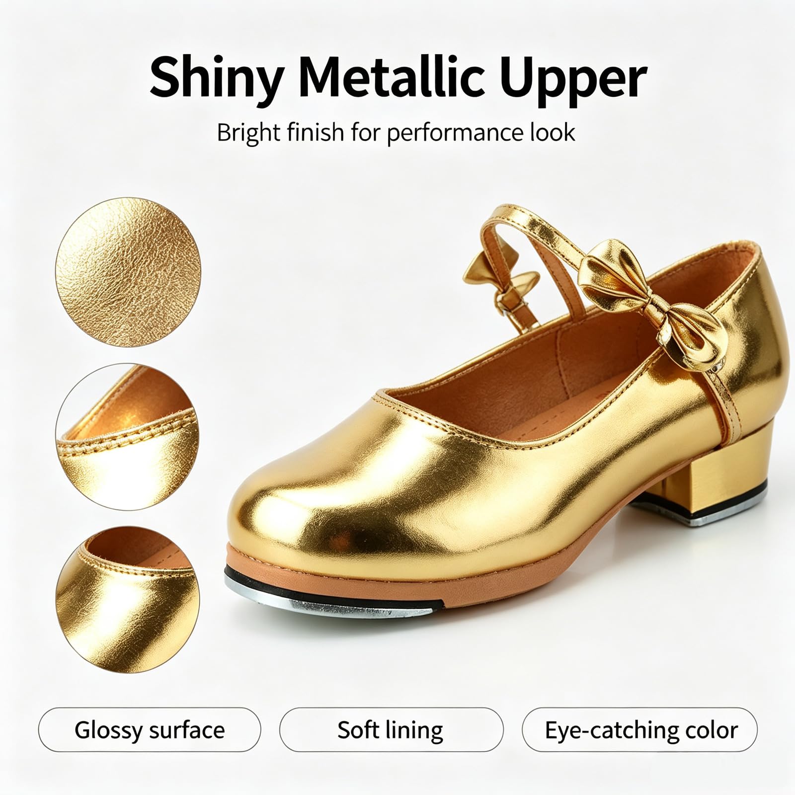 Zapatos de grifo de poliuretano con cordones y ajuste ajustable, zapatos de baile fáciles de poner y quitar, con puntera y talón, sonido nítido, ideal para clases semanales