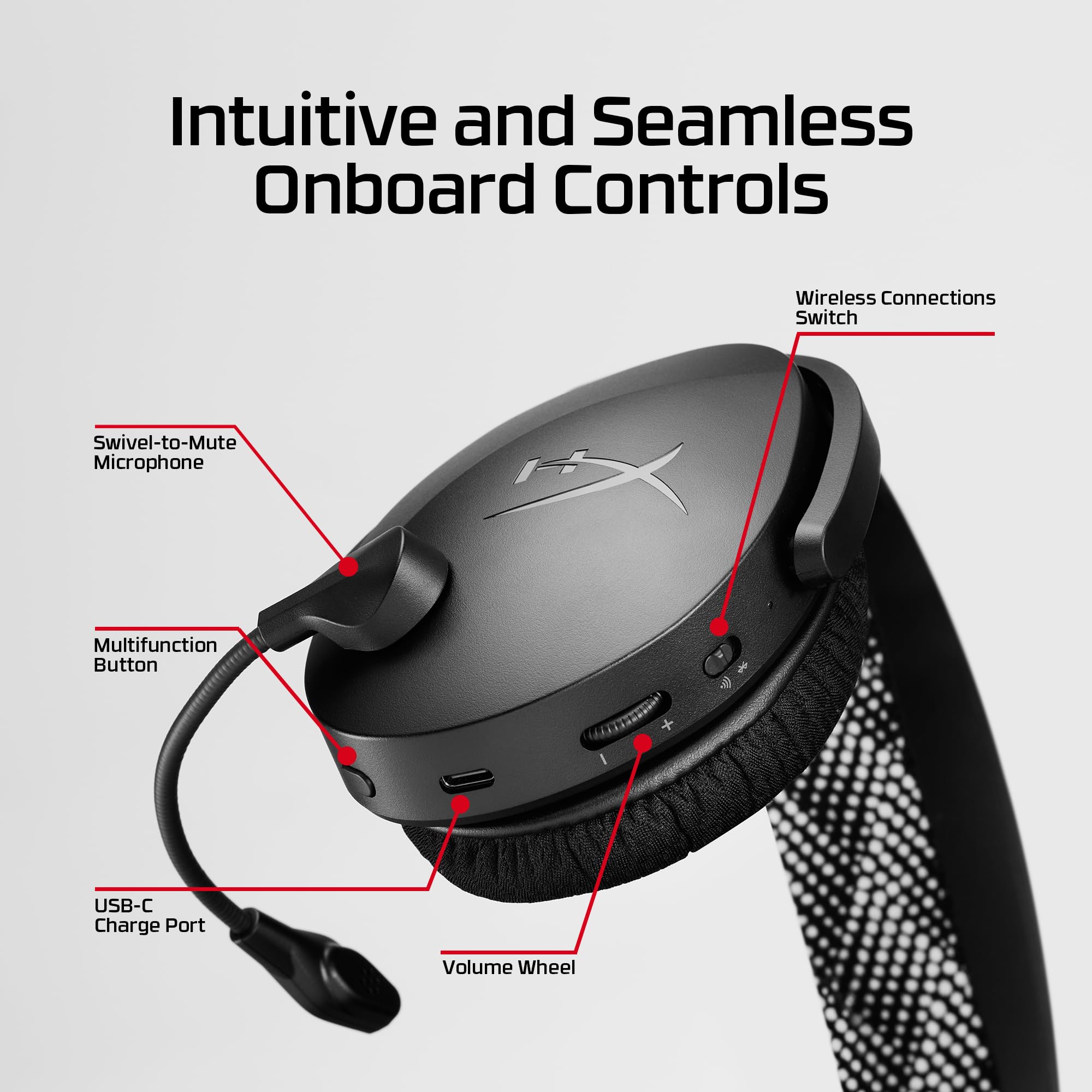 HyperX Cloud Jet – podwójny bezprzewodowy zestaw słuchawkowy do gier, 2,4 GHz i Bluetooth, PC, Mac, PS5, PS4, mobilny, sterownik 40 mm, czas pracy baterii 25 godzin, mikrofon Swivel-to-wyciszenie