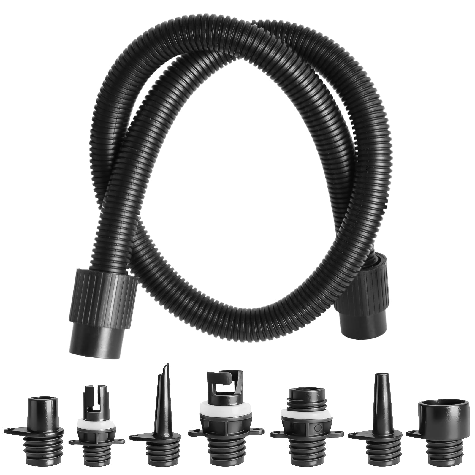 Zestaw adapterów do pompy SUP, nadmuchiwany wąż powietrzny do pompy SUP z 7 końcówkami do zaworów powietrza, elektryczna pompa powietrza SUP akcesoria do łodzi gumowej, nadmuchiwane łóżko, deska Stand