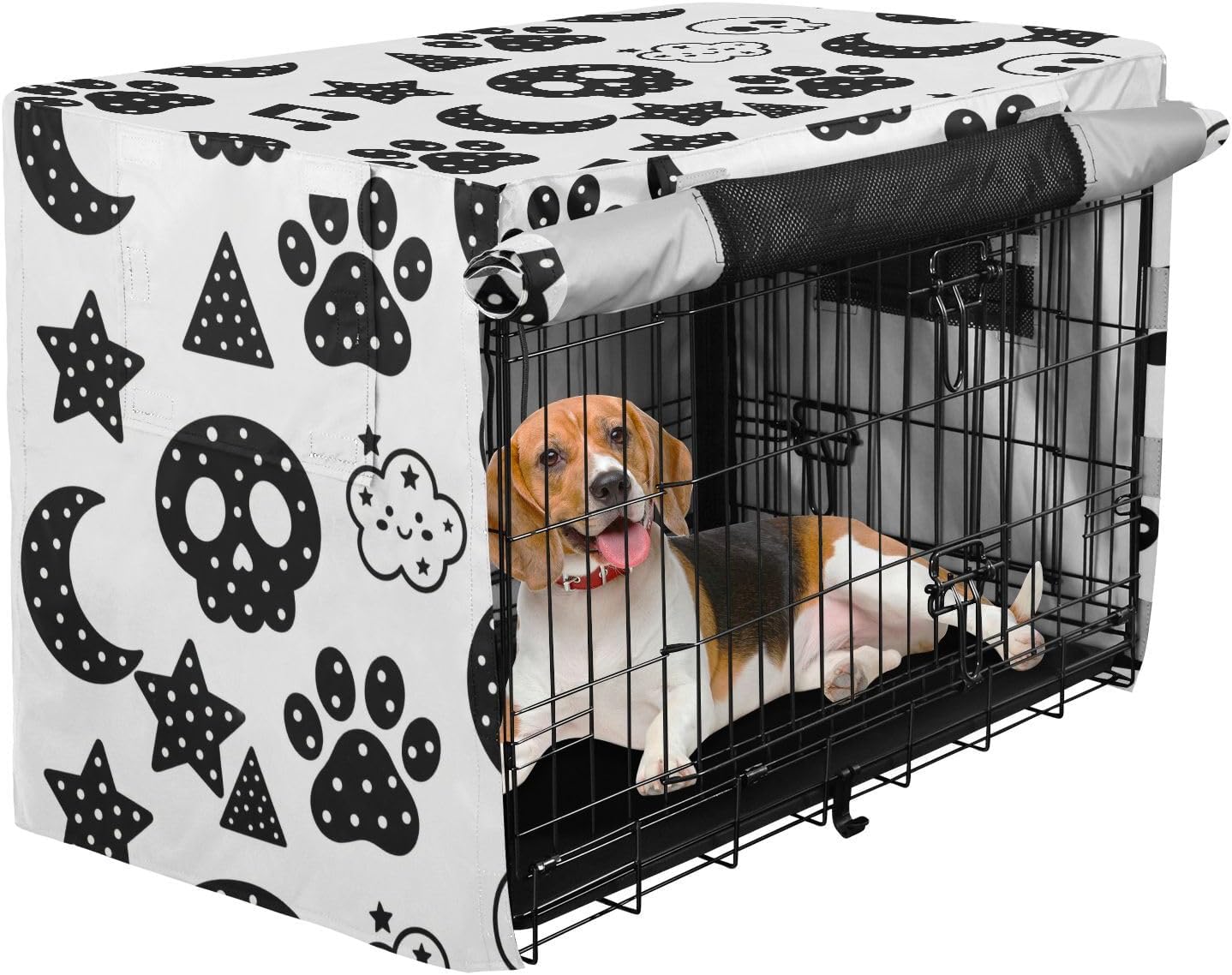 Duty 600D Silver Coated Dog Crate Cover, Water-Resistant Skeleton Print Pet Kennel Canopy with Mesh Windows for Optimal Ventilation, Universal Fit for Standard Wire Cage, Indoor & Travel