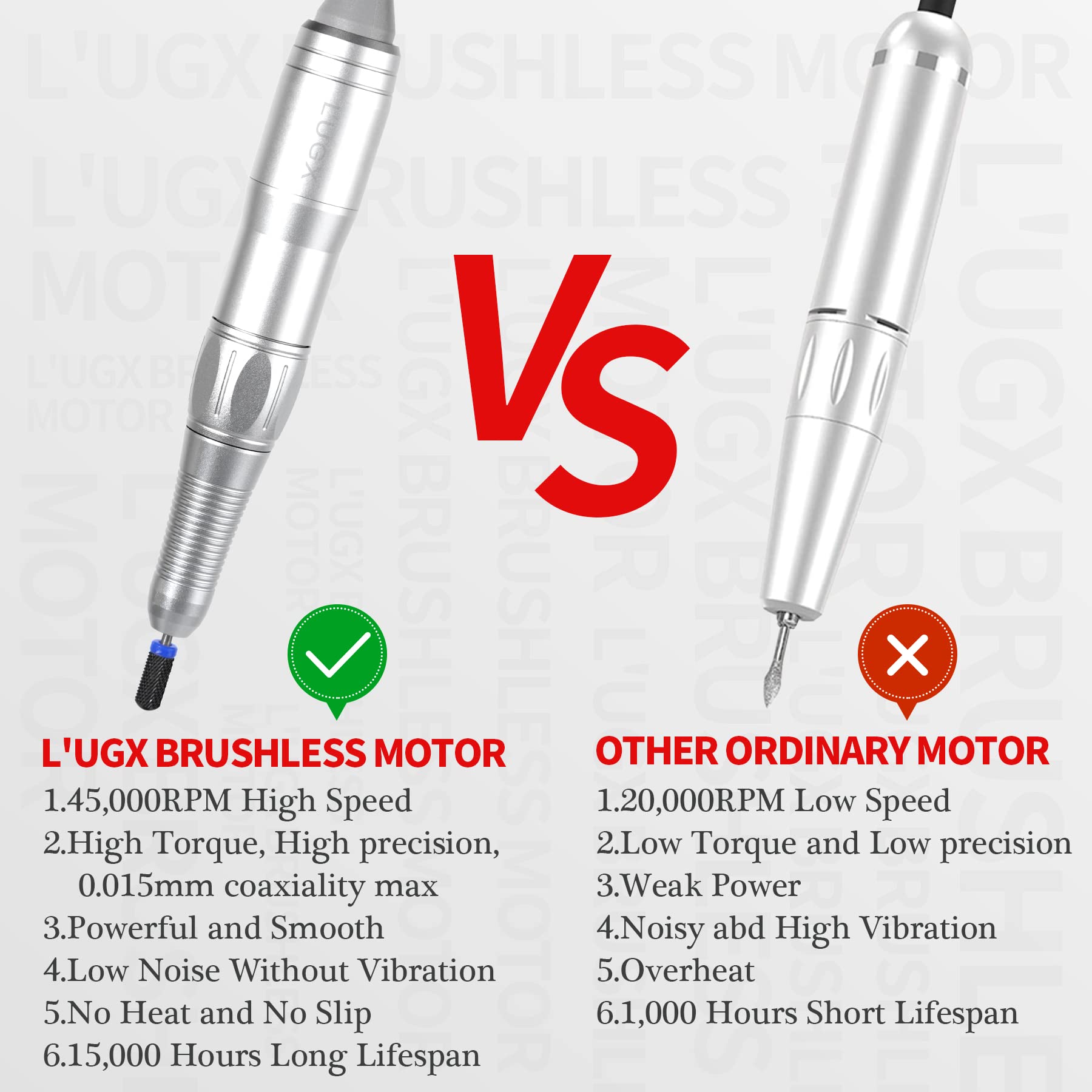 Amazon.com: L'UGX Brushless Nail Drill 45000RPM, Professional