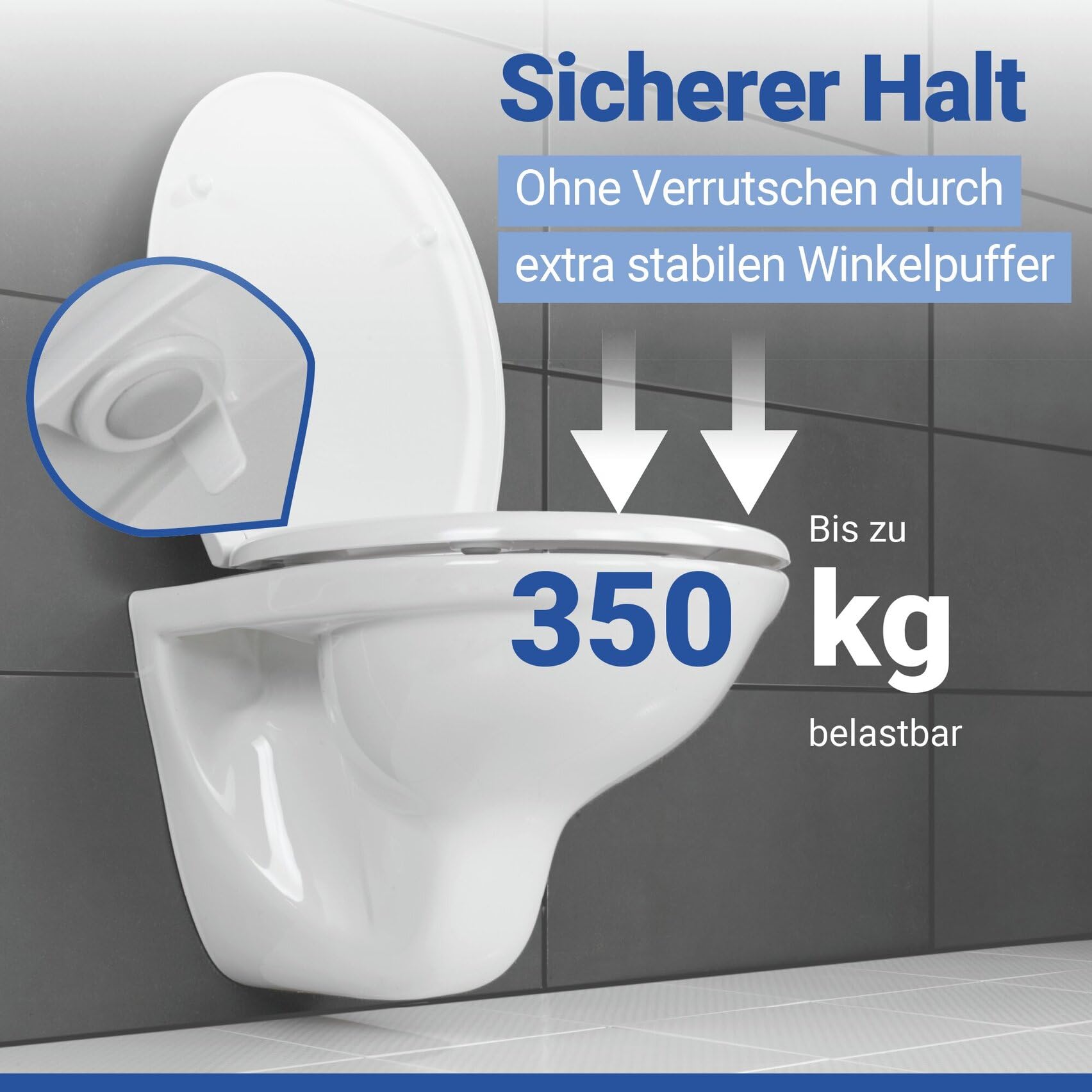 WENKO Toilettendeckel mit Absenkautomatik, hohe Belastbarkeit bis 350 kg, ovaler WC Sitz, abnehmbar, Klodeckel aus antibakteriellem, stabilem Duroplast, einfache Montage, Mod. Rieti, weiß