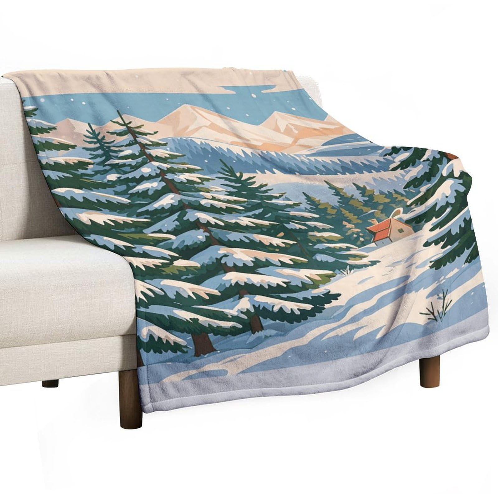 Couverture flanelle douce contre le froid jeté de lit imprimé hiver