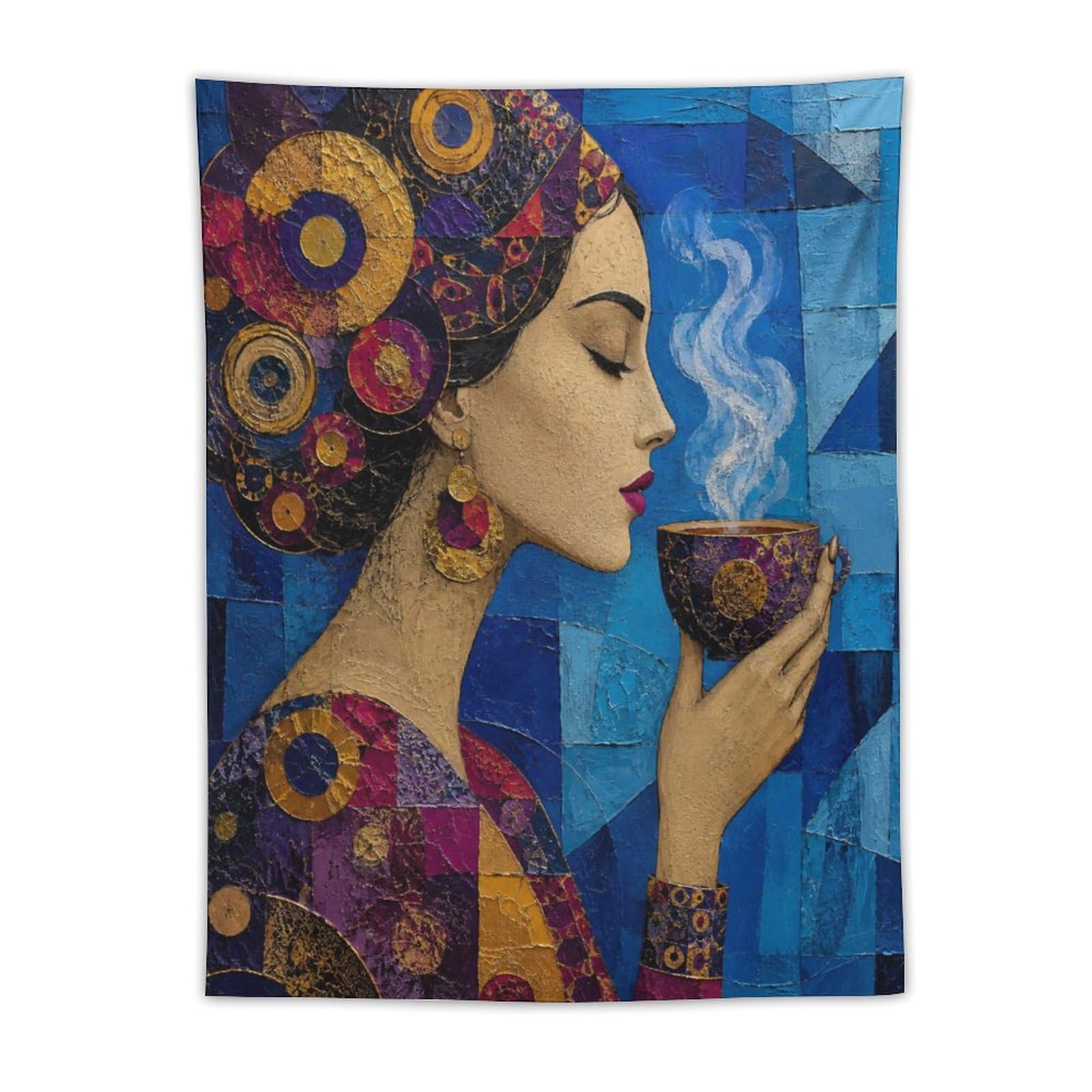 W7C8U2X3 Woman with Purple Headscarf Wall Tapestry, Mosaic Style, Entryway