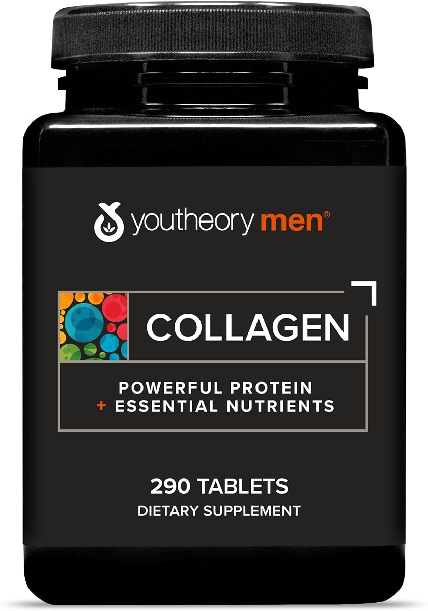 Youtheory Men's Collagen, 5,000 mg, 290 Tablets, 48-Day Supply | 5,000 mg Collagen, Daily Supplement for Men, Supports Hair and Skin Health*, Gluten, Soy, and Dairy-Free