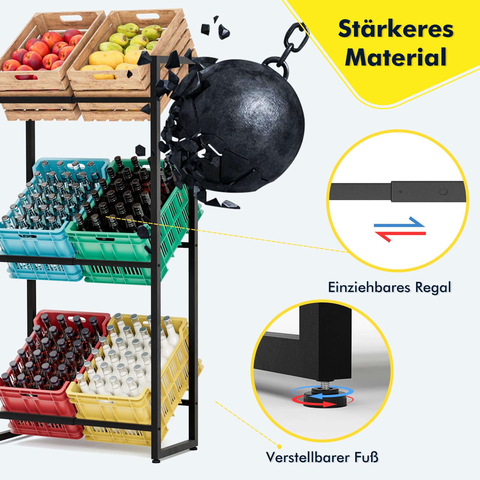 PROREGAL Tegernsee Drankrattenrek, XXL, zwart, 6 dozen met 5 planken, h x b x d, 180 x 160 x 30 cm, vrijstaand krattenrek, drankrek, waterkistenrek, bierkratrek