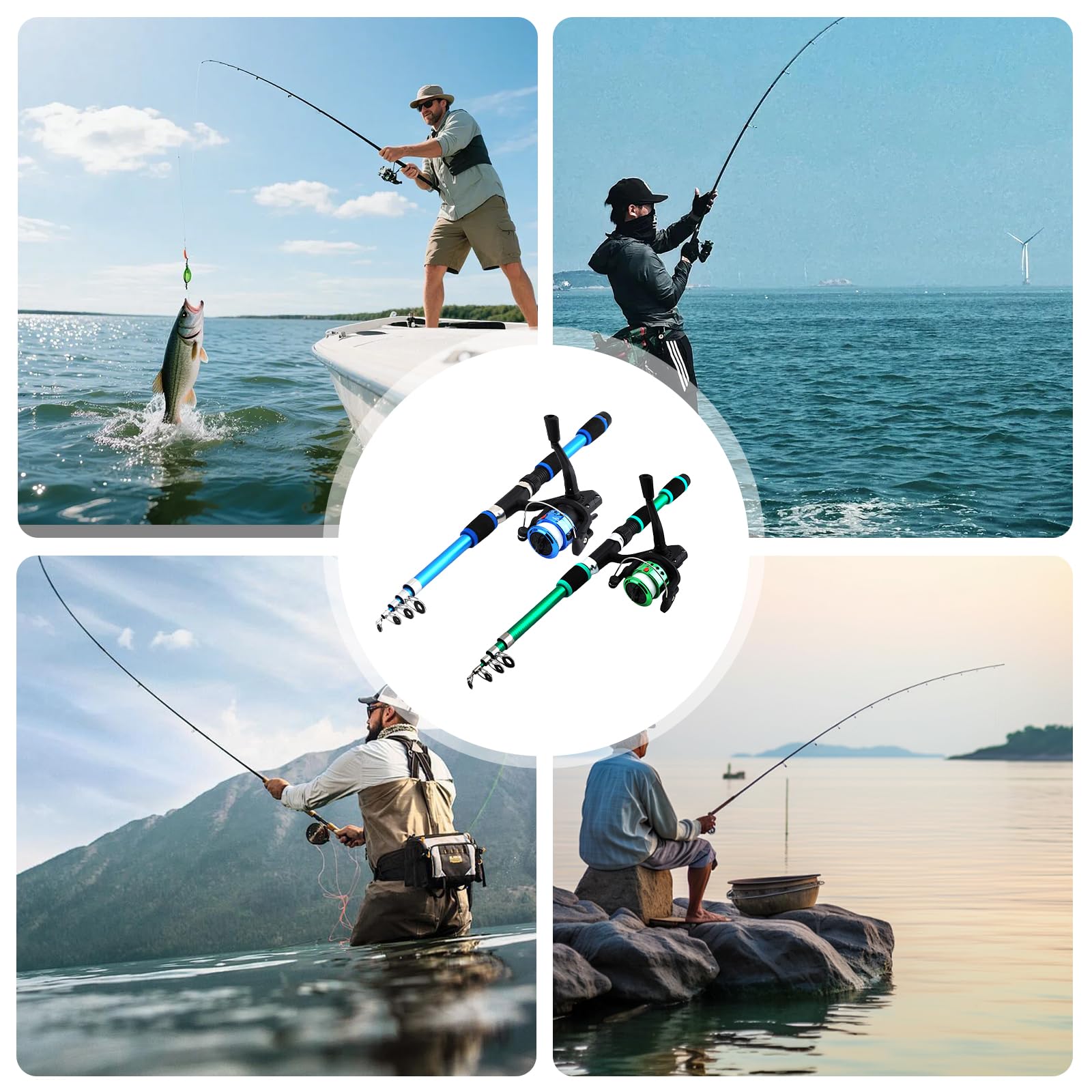 Kit de Canne à Pêche pour Enfants, Ensemble 2 Kit de Pêche pour Enfants, 1.8 M Télescopique Canne et Moulinet avec Moulinet Spincast pour Débutants,Kit D'initiation à La Pêche avec Sac