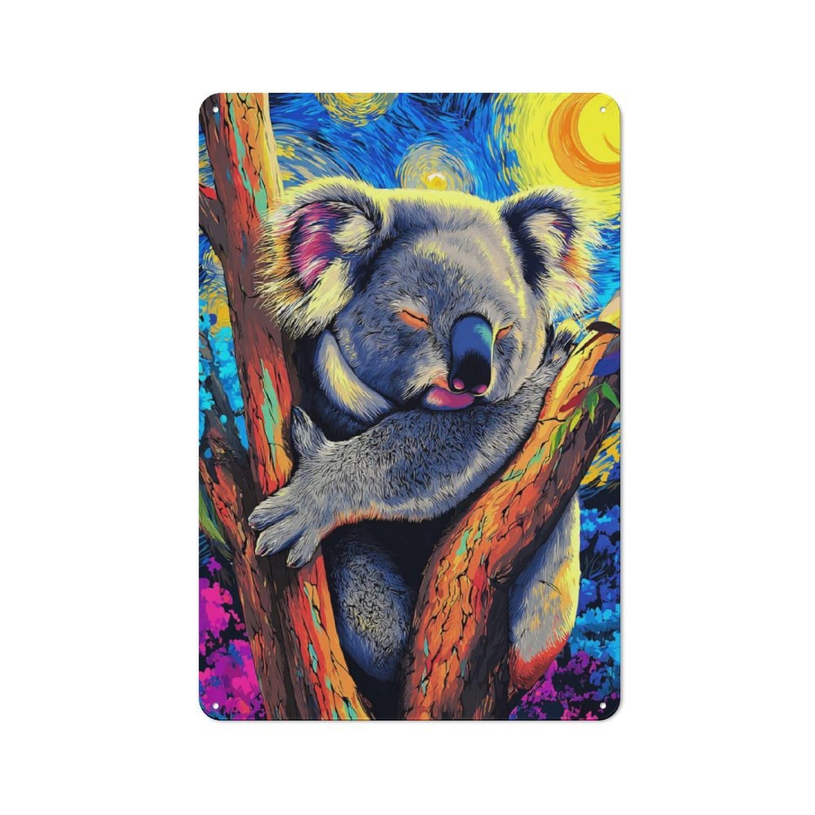 Junmoney Colorful Koala In Artistic Style Metal Sign 30X20cm With For Hallway Wall, Retro Decor, Autumn Home Decor For Collectors Of Metal Signs