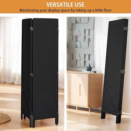 Miniatura 7 de VINGLI Tablero de clavijas independiente con patas de apoyo, organizador de tablero de exhibición de madera de 5 pies, pantalla de privacidad