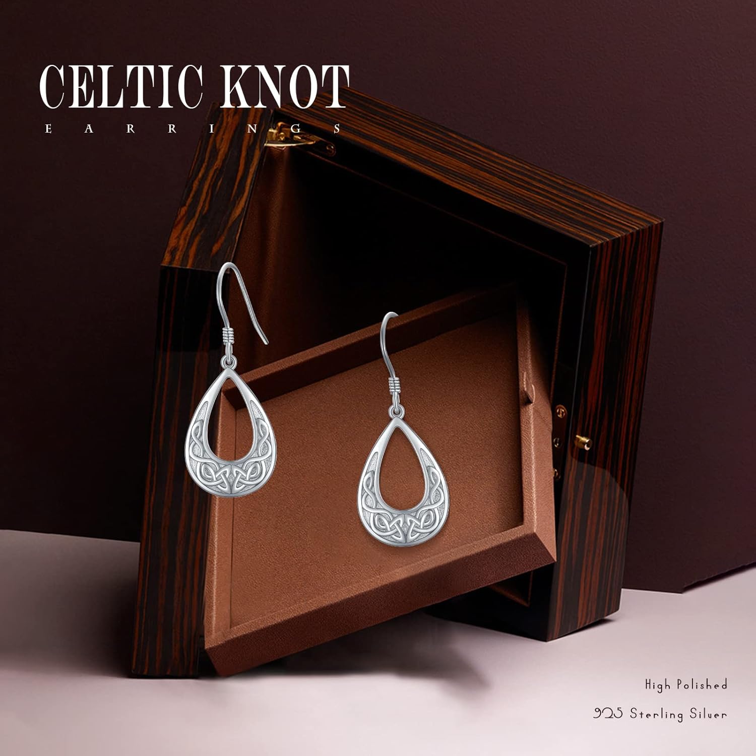 925 Sterling Silver Celtic Knot Earrings Triquetra Hypoallergenic Dangle Hook Earrings White Gold Plated Delicate Good Luck Irish Celtic Jewelry Christmas Gift for Women - Image 6