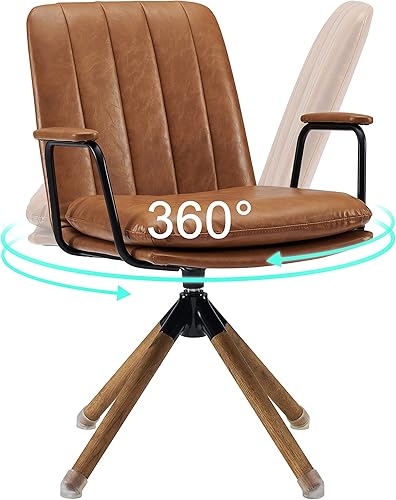 Miniatura 21 de Art Leon Silla moderna de mediados de siglo, silla giratoria con patas de roble sin ruedas, sillón de piel sintética para espacios pequeños, hogar,