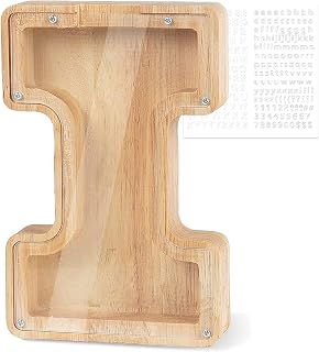Piggy Bank for Kids Personalized A-Z Letter Piggy Bank Wooden Transparent Letter Money Box Decoration Creative Money jar Gifts for Birthday, Christmas and Thanksgiving Day (I)