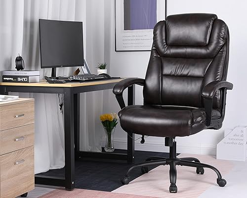 Miniatura 6 de Silla de escritorio ergonómica, ancha, grande y alta de 500 libras con soporte lumbar, reposabrazos y reposacabezas, silla de oficina giratoria de