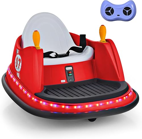 Miniatura 10 de HONEY JOY Coche de parachoques para niños pequeños de 12 V, funciona con batería, joysticks duales, luz LED intermitente y giro de 360 grados,