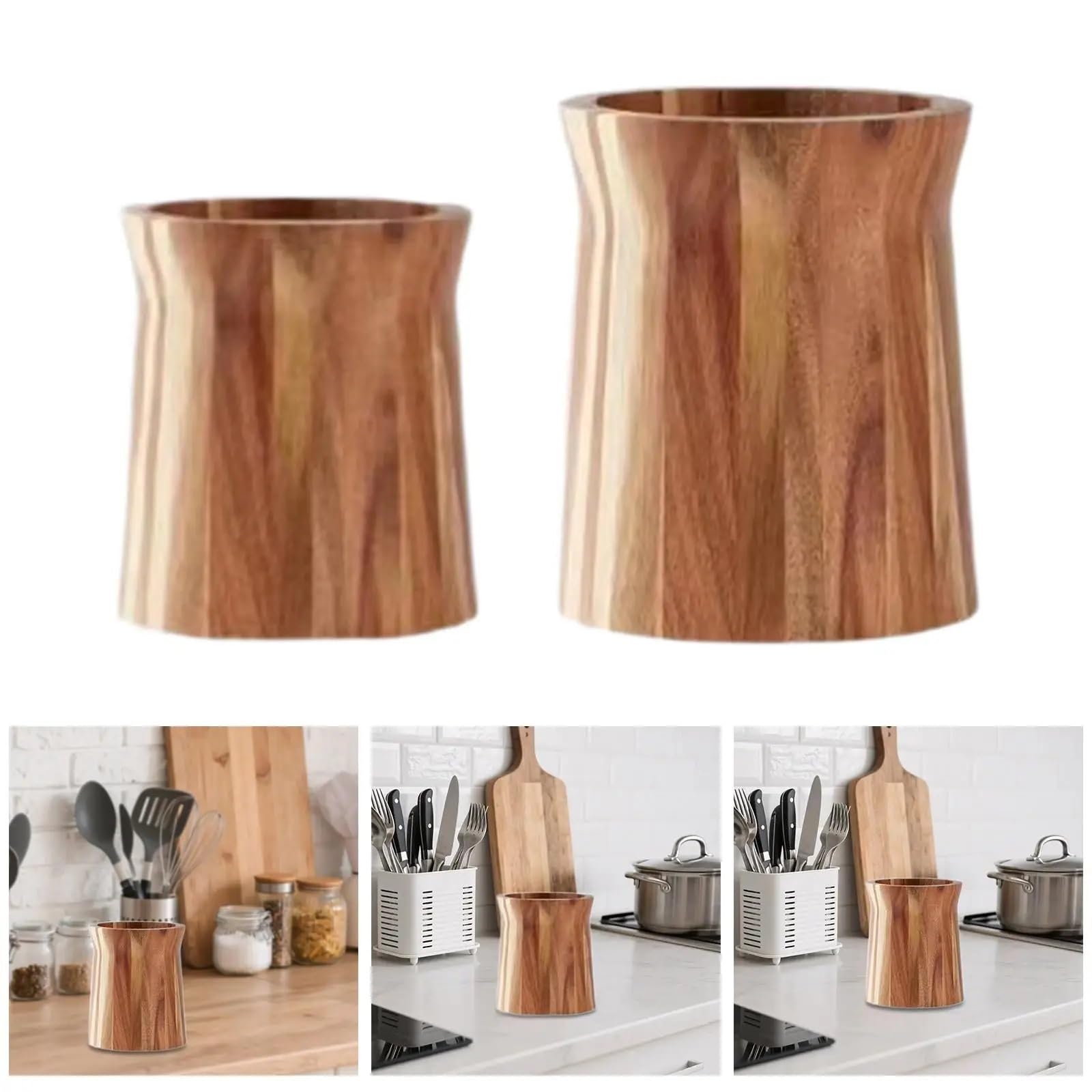 Bambus-Stifthalter Holz-Utensilienhalter for die Arbeitsplatte, multifunktionales rustikales Besteck- und Besteckregal, Küchendekoration