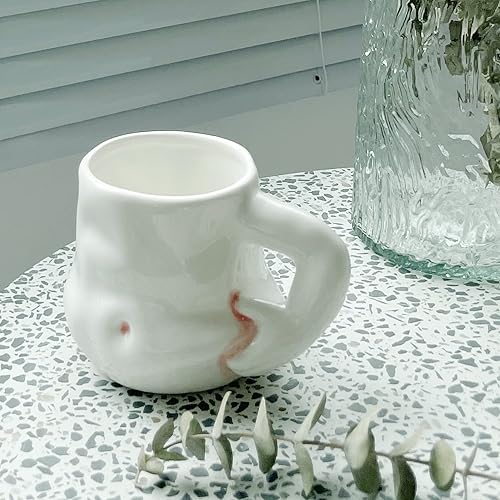 Miniatura 5 de Taza de cerámica hecha a mano para el vientre grueso | Taza de café con mango de brazo | Taza grasa | Taza de café Potbelly | Regalo del día del