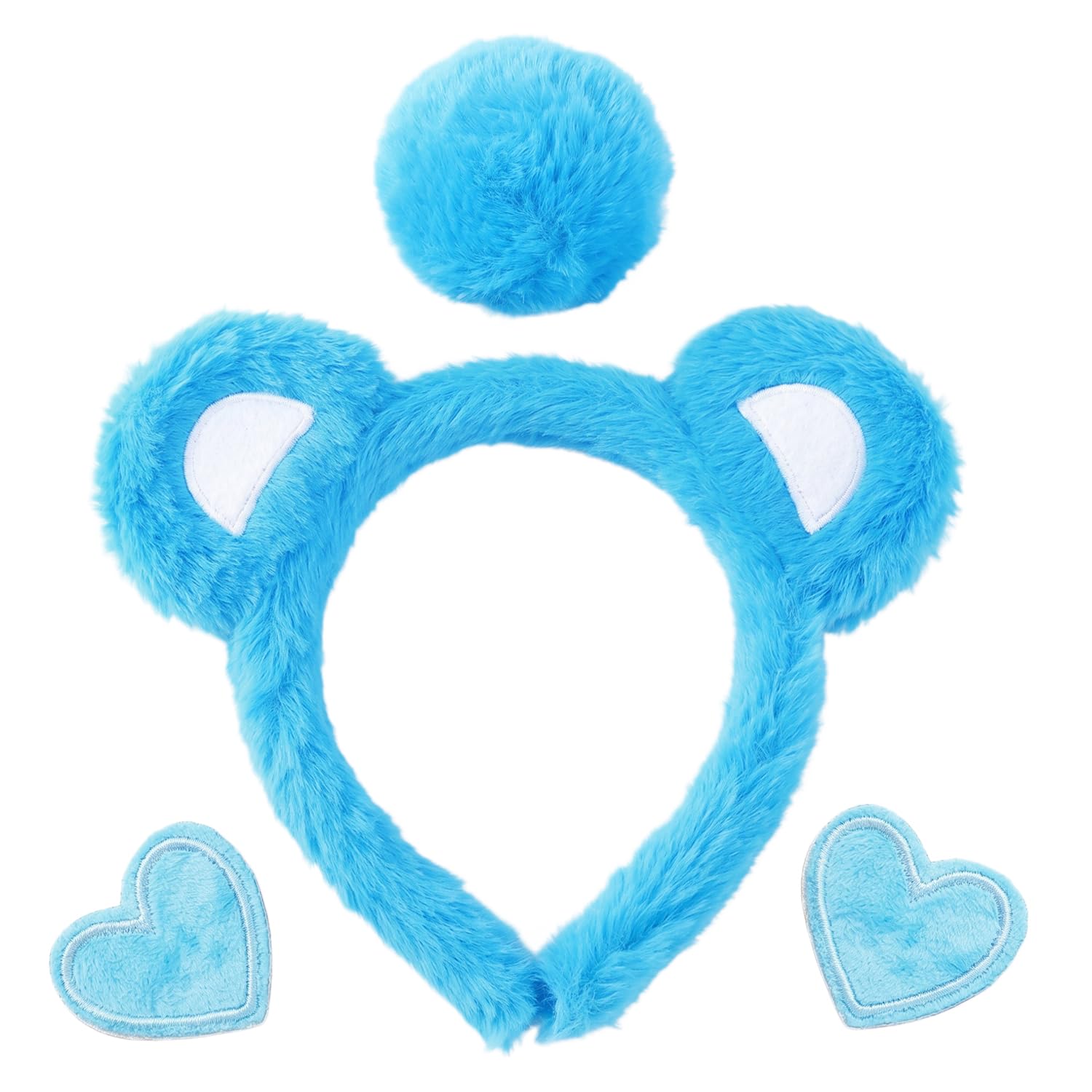 TIHNY Plush Bear Ears Headband Set, Tail and Heart Brooch Pin Included, Cute Dress Up Costume Accessories for Adults, World Book Day Character Cosplay, Blue