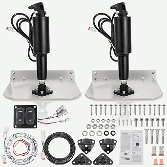 9" x 12" Standard Mount Electric Trim Tab Kit, 12V3V Boat Trim Tabs w/Double Rocker Switch,6.6ft Switch Harness,Stainless Steel Planes,Deutsch-Style Connectors,for 1625 ft Boats