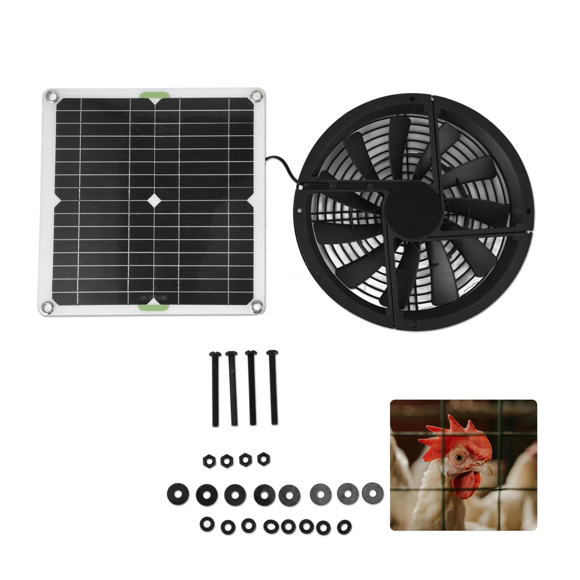 Kit de panneau solaire de 25,4 cm 100 W - Étanche - Panneau solaire rond - Ventilateur d'échappement pour poulailler, serre et abri de jardin