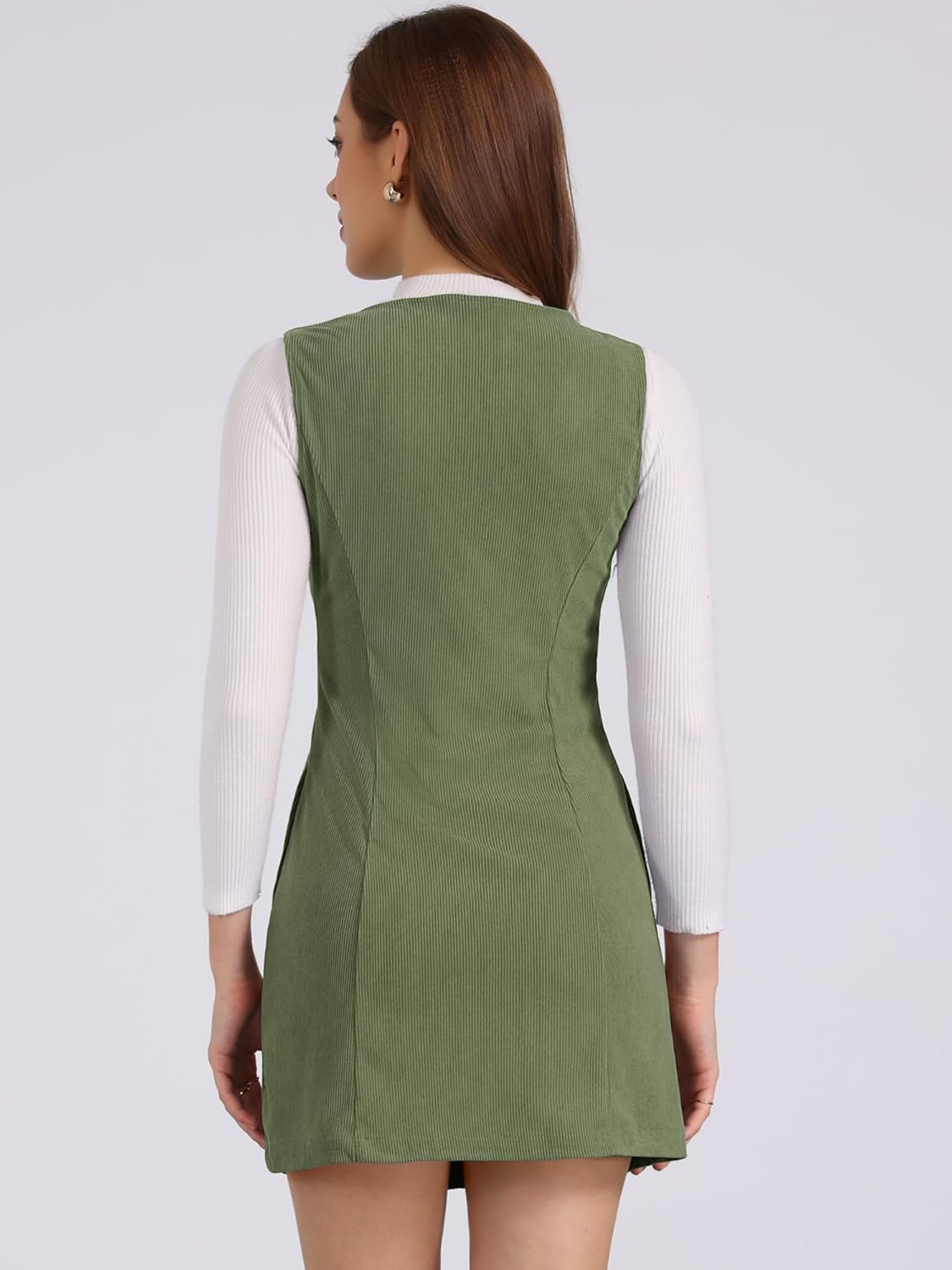 Allegra K Corduroy Overall Dress for Women's Fall Scoop Neck Sleeveless Button Down Casual Pinafore Dresses - Image 2