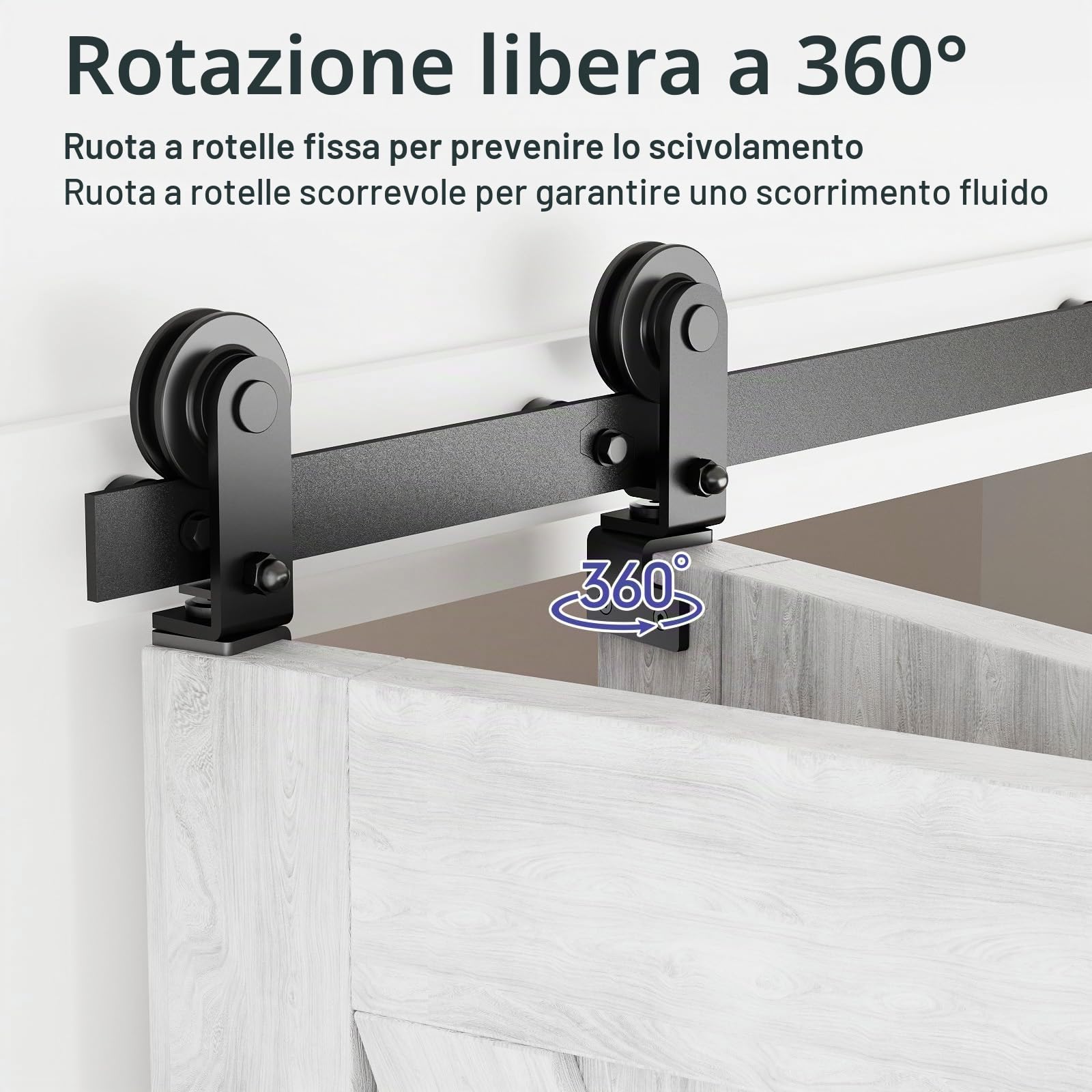 107cm/3.5FT Binario per Porta Scorrevole Bifold Kit Porta Scorrevole Nera per 2 Porte Scorrevoli Interno Esterno Muro 51cm Larga T Ruote